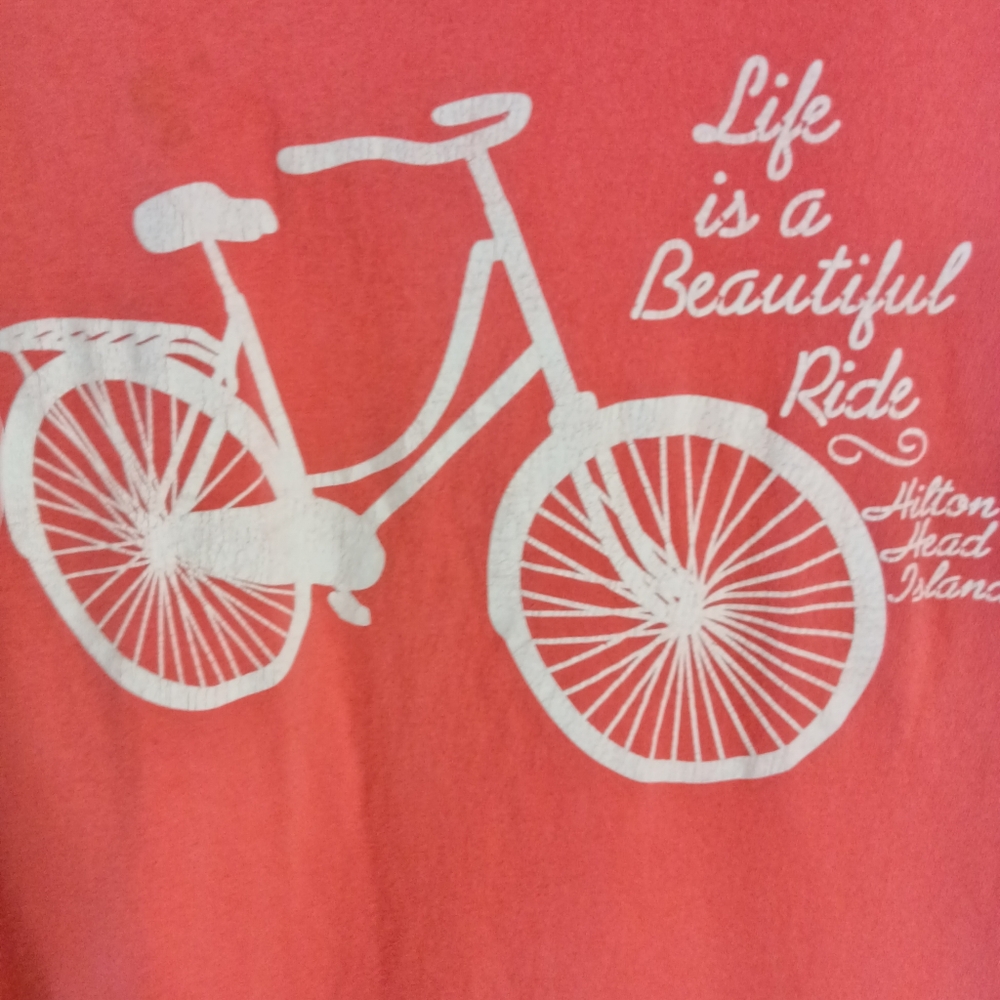 🦋 Hanes Life is a Beautiful Ride Bike T-Shirt Pink XL - Picture 2 of 5